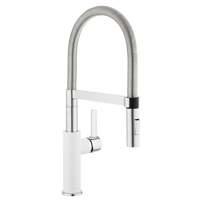 Camargue Frost Spültischarmatur - Weiß/Chrom, Glänzend - Moderne Küchenarmatur mit flexiblem Auslauf und weißem Sockel. Ideal für eine stilvolle und funktionale Küche.