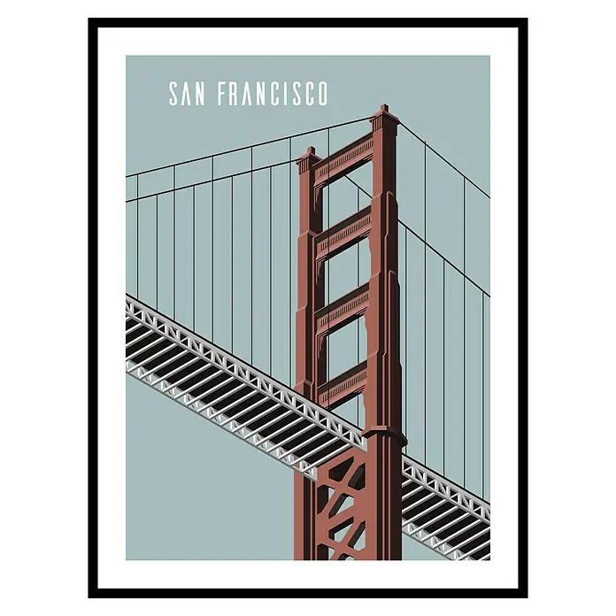 Cuadro San Francisco - An x Al: 30 x 40 cm, 1 pzs. - Póster con una ilustración del Puente Golden Gate en San Francisco. La obra de arte muestra una vista detallada de la estructura icónica.