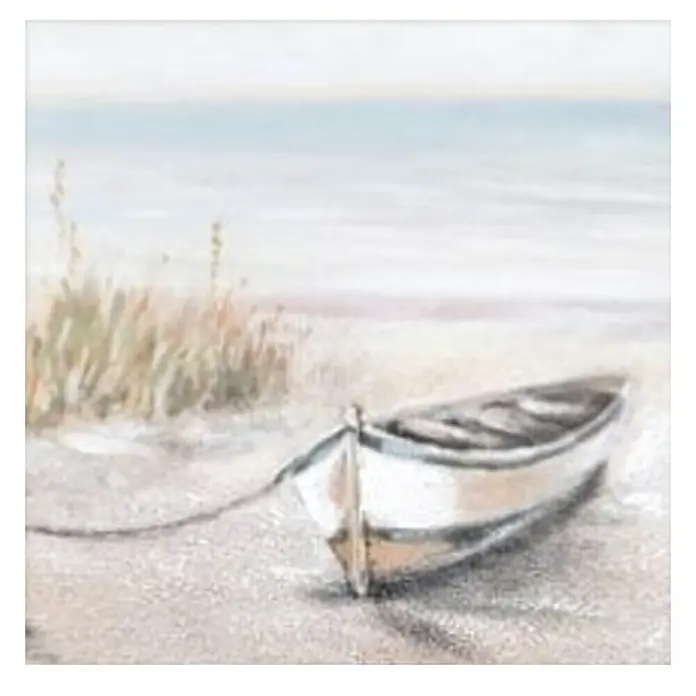 Lienzo Barca - Barca, An x Al: 40 x 40 cm - Pintura de un pequeño bote en la orilla, creando una atmósfera pacífica a través de su paleta de colores tranquilos y su representación pintoresca.