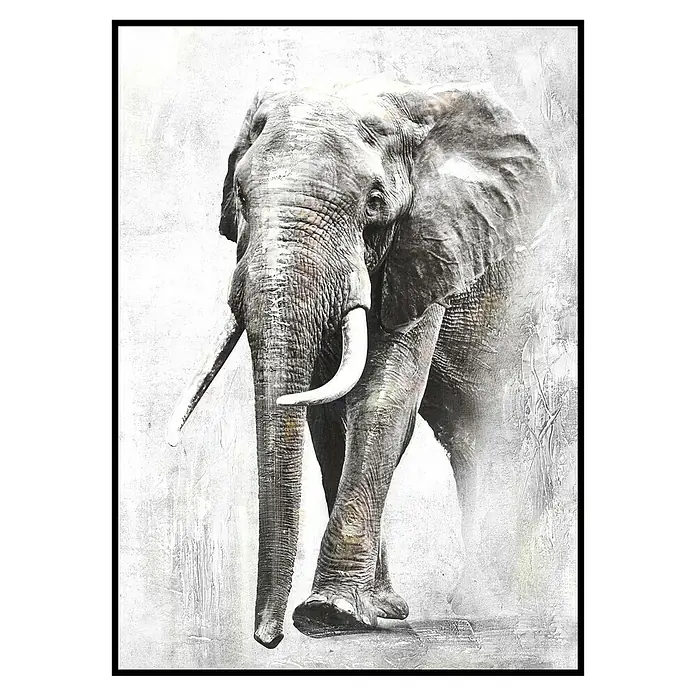 Lienzo Elefante - Elefante, An x Al: 50 x 70 cm - Una llamativa pintura de un elefante, que captura el tamaño majestuoso y la poderosa presencia del animal.