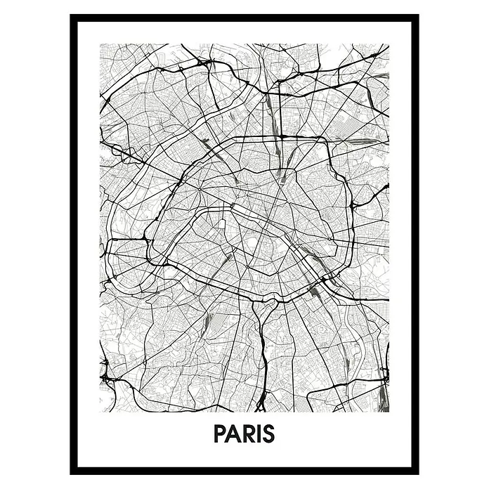 Cuadro Mapa París - An x Al: 30 x 40 cm, 1 pzs. - Mapa detallado de París como impresión artística. El mapa muestra calles y estructuras urbanas, ideal para los amantes de la capital francesa.