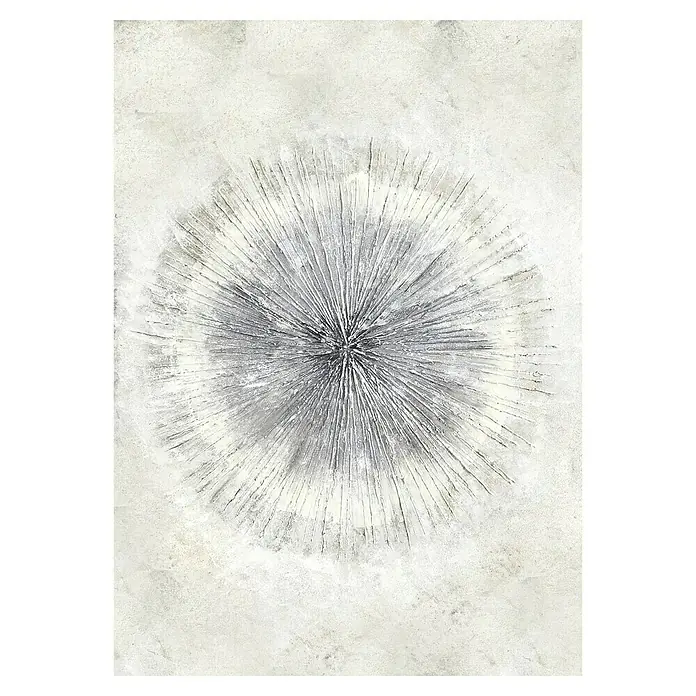 Cuadro pintado a mano Abstracto Círculo Lineal - Abstracto Círculo Lineal, An x Al: 50 x 70 cm - Obra de arte abstracta con un patrón radial en tonos de gris y blanco, transmitiendo una estética moderna y elegante.
