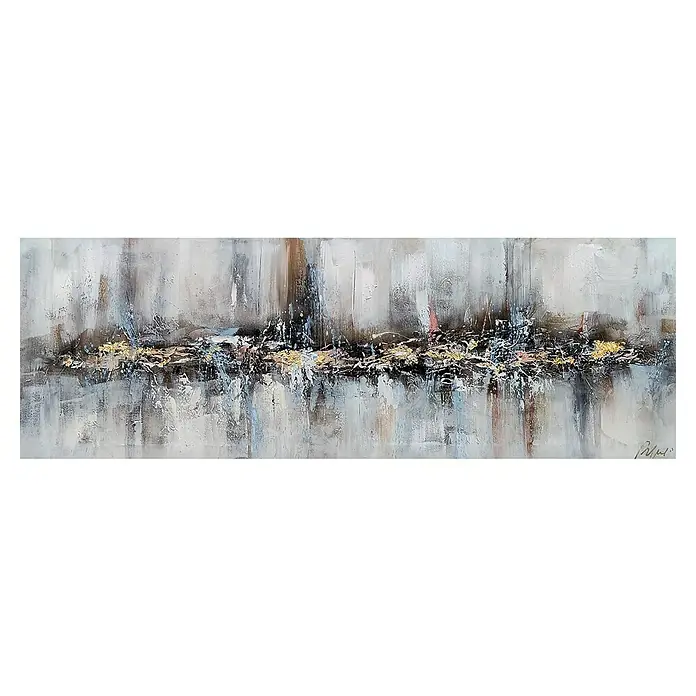 Cuadro pintado a mano Abstracto Detalle - Abstracto Detalle, An x Al: 120 x 40 cm - Pintura abstracta con acentos dorados, que se distingue por su complejidad y su esquema de colores moderno.