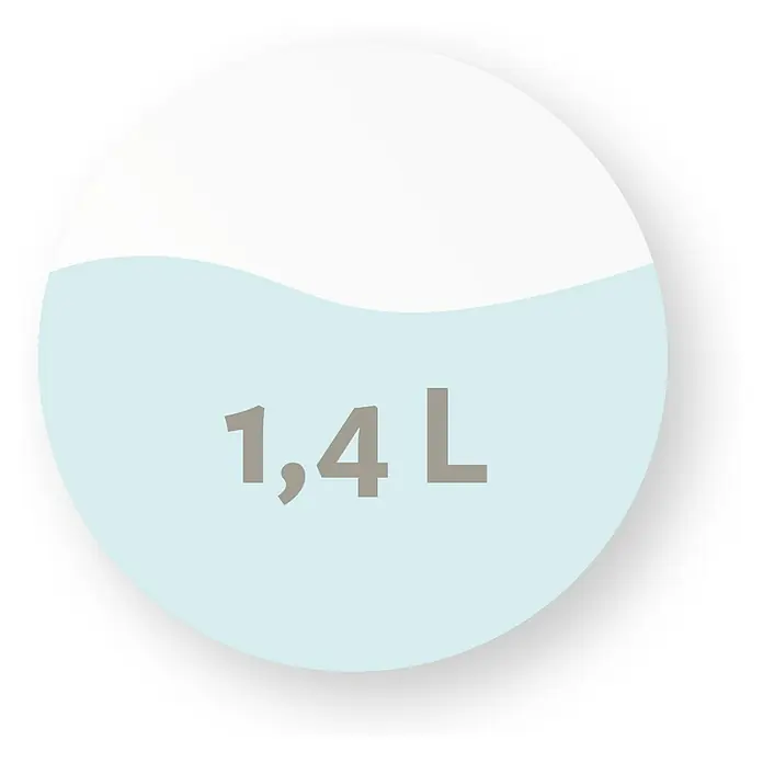 Scheurich Gießkanne Loop - Green, 1,4 l - Füllstandsanzeige: Ein Kreis mit einem Füllstand von 1,4 Litern, ideal zur Messung der Flüssigkeitsmenge im Produkt.
