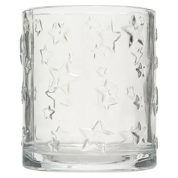 Teelichthalter Maisie - Ø x H: 8,5 x 10 cm, Klar, Glas - Klares Glaswindlicht mit erhabenen Sternenmustern.