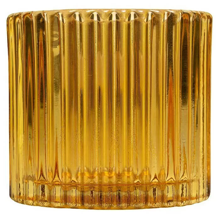 Teelichthalter Lillet - 6,5 cm, Ocker, Glas - Goldener, gerippter Glasbehälter, ideal für Kerzen oder kleine Dekorationen.