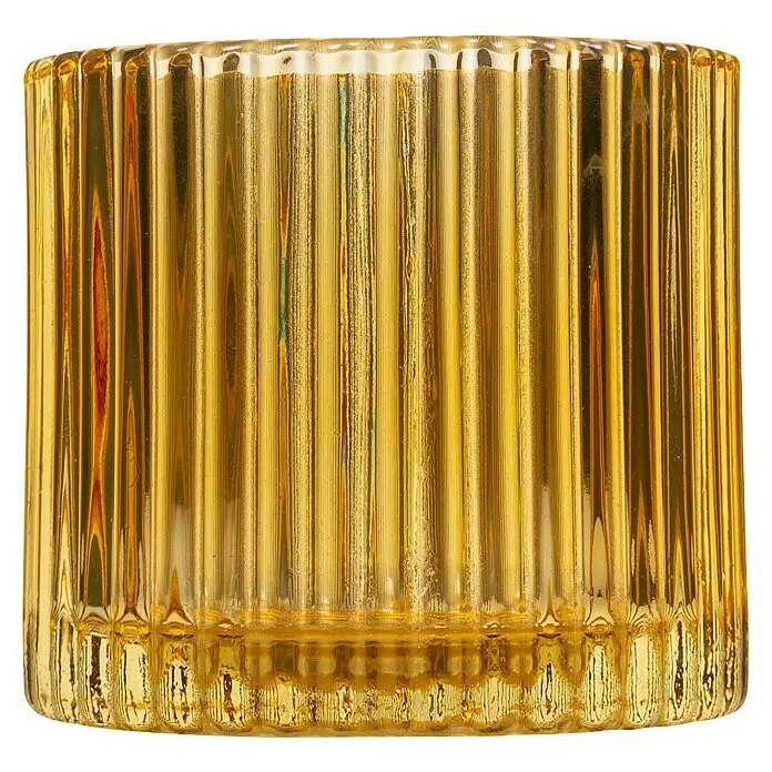 Teelichthalter Lillet - 8,5 cm, Ocker, Glas - Goldenes, geriffeltes Glasgefäß oder Kerzenhalter.