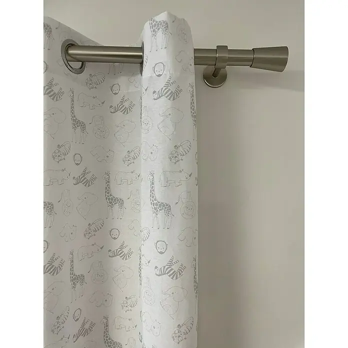 Cortina con ollaos Animale - An x Al: 140 x 260 cm, Gris - Cortina con estampado de animales con barra plateada, perfecta para la habitación de los niños. Bloquea la luz y sirve también como decoración.