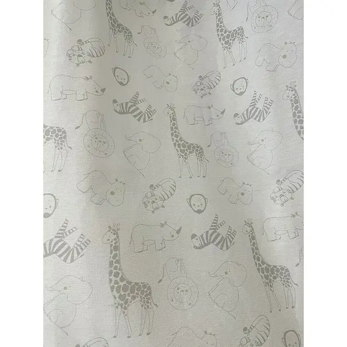 Cortina con ollaos Animale - An x Al: 140 x 260 cm, Gris - Tejido con un patrón de jirafas, cebras, rinocerontes, elefantes y leones, ideal para la decoración de habitaciones infantiles.