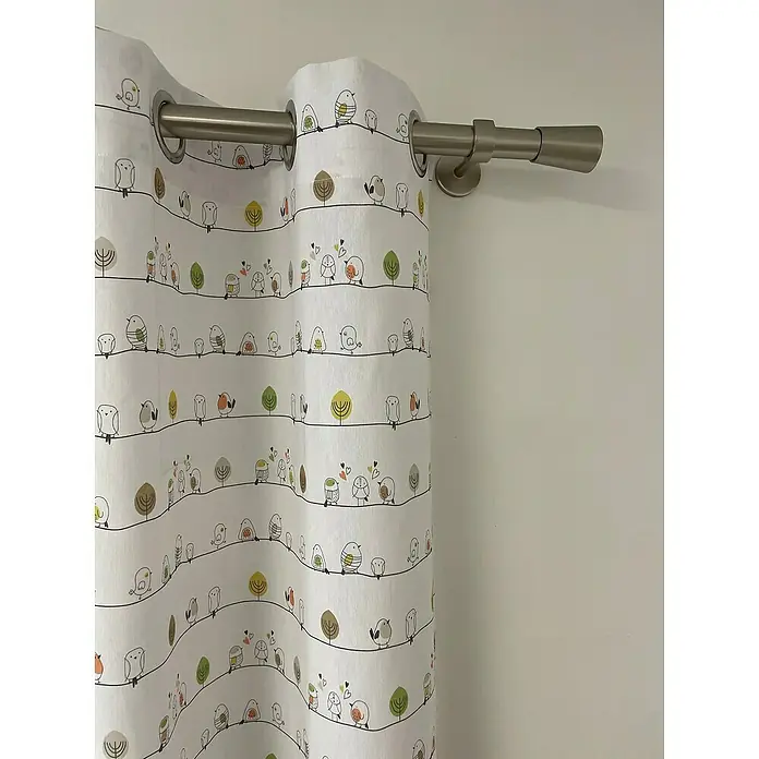 Cortina con ollaos Pájaros - An x Al: 140 x 260 cm, Multicolor - Cortina opaca decorativa con estampado de pájaros y barra de cortina plateada, ideal para habitaciones infantiles y dormitorios.
