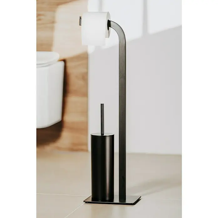 Camargue WC-Kombi-Bürstengarnitur Bellatrix - Höhe: 71,5 cm, Schwarz - Schwarzfarbener Toilettenpapierhalter mit Bürste für das Badezimmer. Praktisch und stilvoll für jedes moderne Bad.