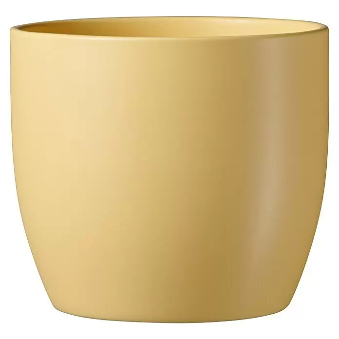 Soendgen Keramik Übertopf rund Basel Spring - Außenmaß (Ø x H): 12 x 10 cm, Mondgelb, Keramik - Hellgelber Keramik-Blumentopf.