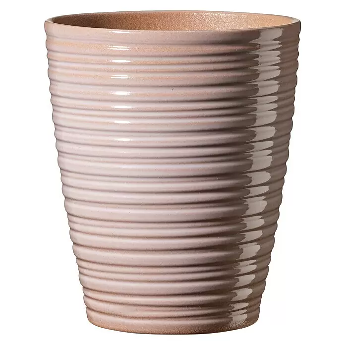 Soendgen Keramik Orchideentopf Bergamo Nature - Außenmaß (Ø x H): 13 x 15 cm, Keramik, Terrakotta - Glänzender, hellbeige-rosafarbener gerippter Keramik-Pflanztopf mit unglasierter Terrakotta-Innenseite.