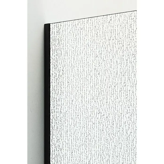 Camargue Vario Duschwand B64 - B x H: 95 x 200 cm, Beschichtet, Schwarz - Nahaufnahme einer weißen, strukturierten Platte mit schwarzem Rahmen, die ein modernes und minimalistisches Designelement zeigt.
