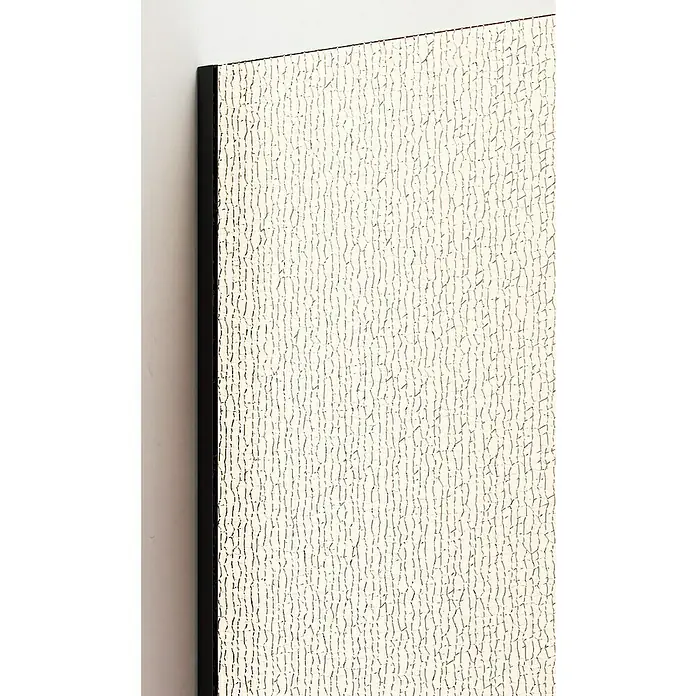 Camargue Vario Duschwand B65BR - B x H: 115 x 200 cm, Beschichtet, Bronze/Schwarz - Nahaufnahme eines gerahmten Wandbildes mit einer abstrakten Textur in Weiß und Grau, die ein modernes Designelement darstellt.