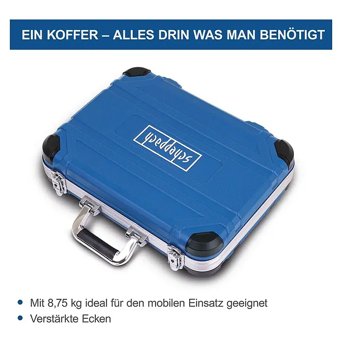Scheppach Werkzeugkoffer TB235 - Kunststoff, 233 -tlg. - Der blaue Werkzeugkoffer von Scheppach ist ideal für den mobilen Einsatz und hat verstärkte Ecken.