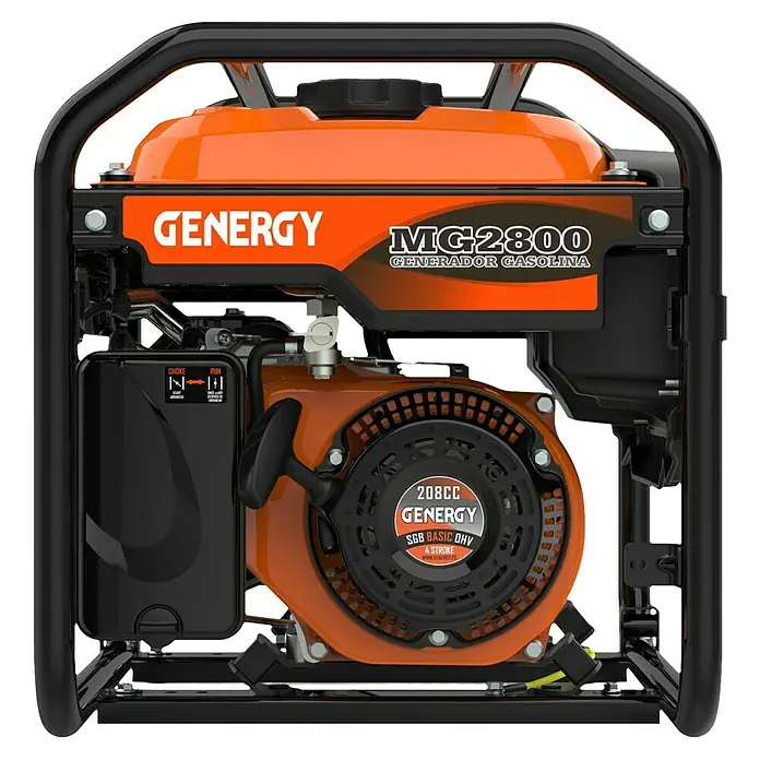 Genergy Generador MG2800 - 2,5 kW, Volumen del depósito: 13 l - Imagen de un generador GENERGY MG2800, que proporciona energía para diversas aplicaciones. Esta unidad portátil tiene un marco robusto.
