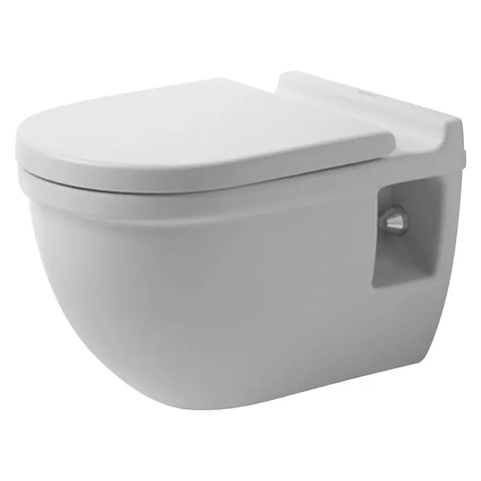 Duravit Starck 3 Wand-WC Comfort - Mit Spülrand, Ohne Spezialglasur, Spülform: Tief, WC Abgang: Waagerecht, Weiß - Ein schlichtes, modernes Wand-WC in Weiß. Ideal für zeitgemäße Badezimmerdesigns mit Fokus auf Funktionalität und Ästhetik.