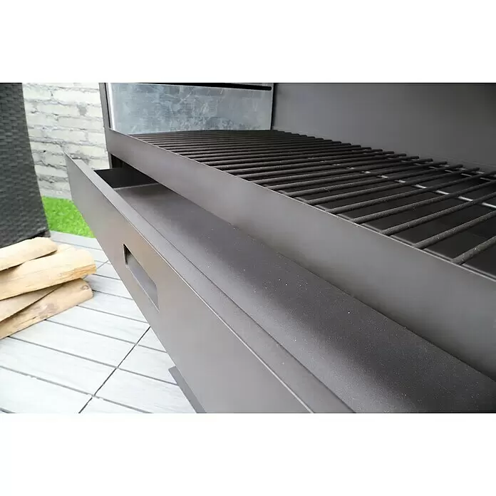 Westmann Grillkamin - L x B x H: 500 x 300 x 1.600 mm, Stahl, Schwarz - Dunkelgrauer Metall-Grill mit breiten Rosten und ausziehbarer Ascheschublade.