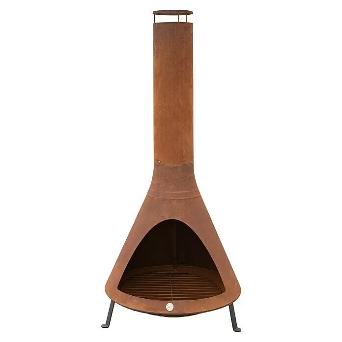 Westmann Feuerstelle - 70 x 70 x 160 cm, Metall, Rost - Rostbraune Metall-Feuerstelle (Chimineas) mit integriertem Grillrost für Wärme und Kochen im Freien.