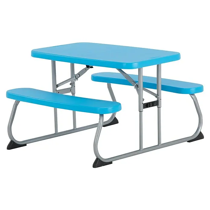 Lifetime Kinder-Picknicktisch - L x B x H: 83 x 90 x 54 cm, Polypropylen, Blau - Ein blauer Picknicktisch mit Bänken, ideal für Kinder, mit einem stabilen Metallrahmen für den Innen- und Außenbereich.
