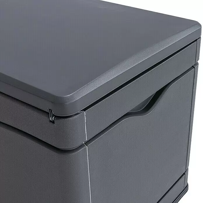 Lifetime Auflagenbox - 573 x 1.525 x 67 cm, Kunststoff, Anthrazit - Dunkelgraue, strukturierte Kunststoff-Aufbewahrungsbox, Nahaufnahme.