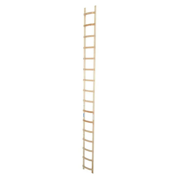 Krause Dachleiter - Länge: 4,5 m, Anzahl Tritte: 16 Stk., Holz - Eine lange Sprossenwand aus hellem Holz, ideal für sportliche Aktivitäten und Gymnastik im Innenbereich.