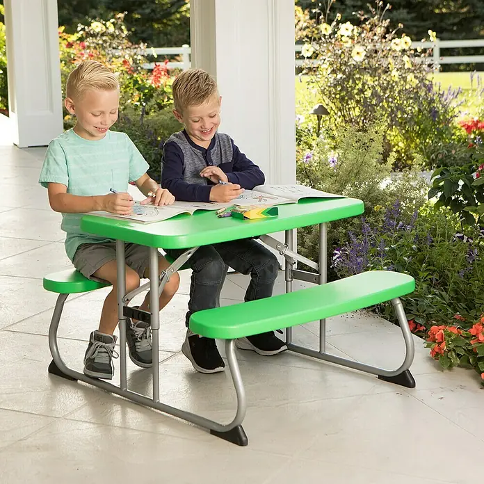 Lifetime Kinder-Picknicktisch - L x B x H: 83 x 90 x 54 cm, Polypropylen, Grün - Grüner Kindertisch mit Bänken, ideal zum Malen und Spielen im Freien. Das Set ist robust und einfach zu reinigen und bietet Platz für zwei Kinder.