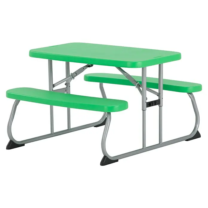Lifetime Kinder-Picknicktisch - L x B x H: 83 x 90 x 54 cm, Polypropylen, Grün - Abbildung eines grünen Picknicktisches für Kinder mit klappbaren Bänken und Tischplatte, ideal für den Garten oder das Kinderzimmer.