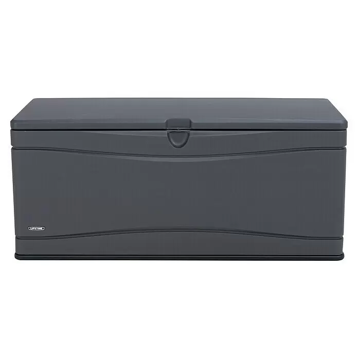 Lifetime Auflagenbox - 573 x 1.525 x 67 cm, Kunststoff, Anthrazit - Dunkelgraue Kunststoff-Aufbewahrungsbox mit gekrümmtem Frontdetail und aufklappbarem Deckel.