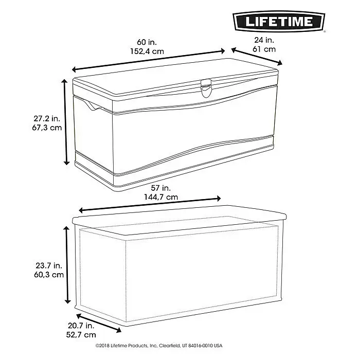 Lifetime Auflagenbox - 573 x 1.525 x 67 cm, Kunststoff, Anthrazit - Aufbewahrungsbox mit Außenmaßen 60x24x27,2 Zoll und Innenmaßen 57x20,7x23,7 Zoll.
