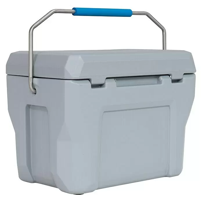 Lifetime Kühlbox Cooler - 26,5 l, Grau/Blau - Heller grauer tragbarer Kühler mit silbernem Griff und blauem Softgrip.