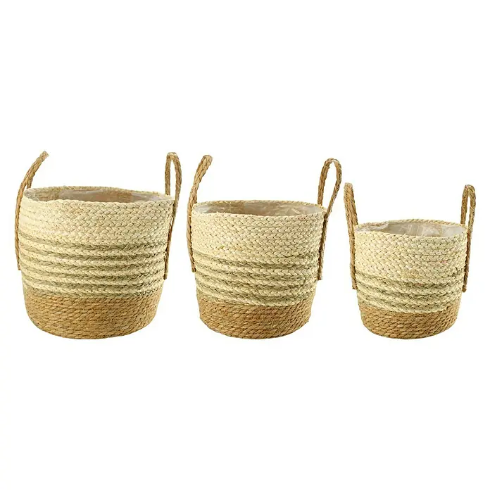 Korb Stripe - 1 Stk., 28 x 23 x 33 cm, Natur - Drei dekorative Pflanzkörbe aus geflochtenem Material mit praktischen Tragegriffen für stilvolle Pflanzenarrangements.