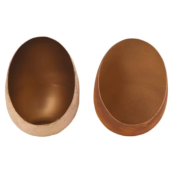 Teelichthalter Rusty - 1 Stk., 14 x 12 x 17 cm, Farblich sortiert, Metall - Zwei offene Eierhälften mit strukturierter brauner Außenseite und glatter kupferfarbener Innenseite.