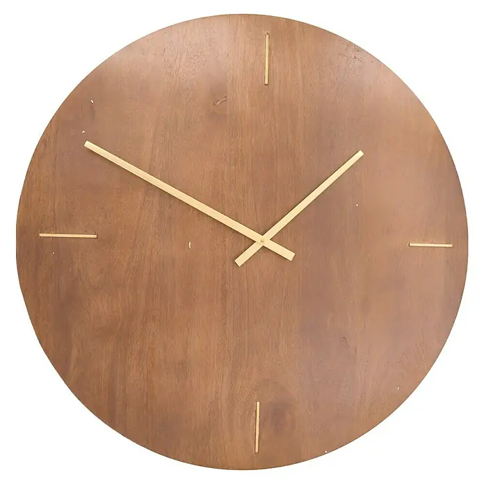 Wanduhr Mango - Durchmesser: 68 cm, Braun - Elegante Holzwanduhr mit minimalistischem Design und goldenen Zeigern. Ein stilvolles Accessoire für jedes moderne Zuhause.