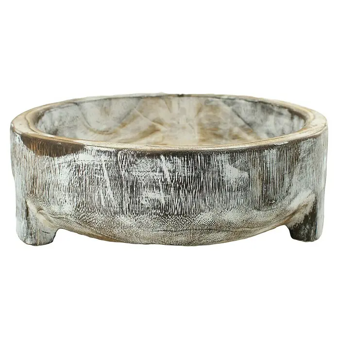 Holzschale - Ø x H: 28 x 9 cm, Braun - Rustikale, runde Holzschale mit weißen Akzenten, ideal als dekoratives Element für jeden Raum. Die Schale ist robust und vielseitig einsetzbar.