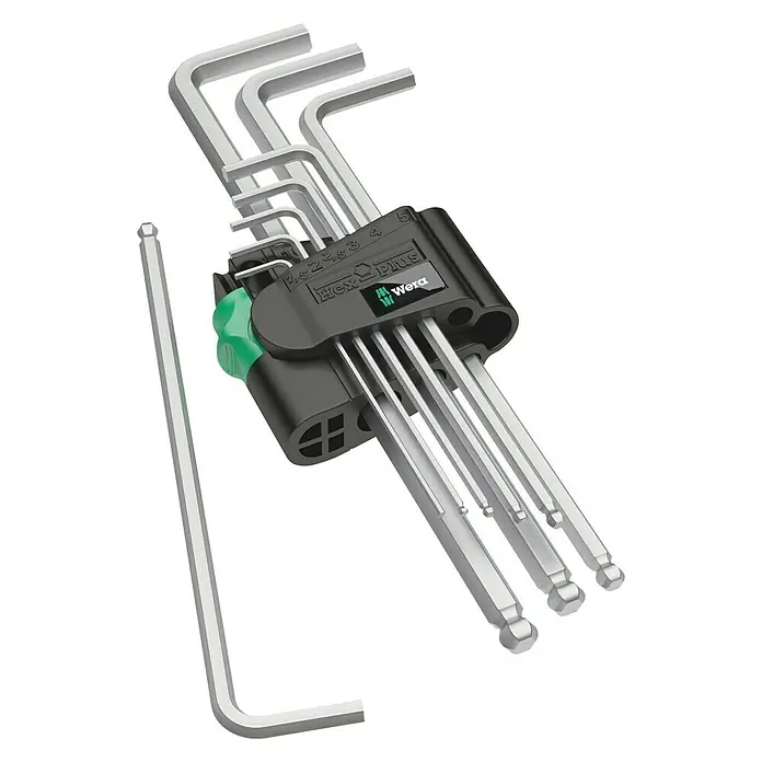 Wera Stiftschlüsselsatz 950 PKL - 9 -tlg. - Satz Wera Inbusschlüssel mit Hex-Plus Profil für Innensechskantschrauben und Kugelende für schwer zugängliche Stellen.