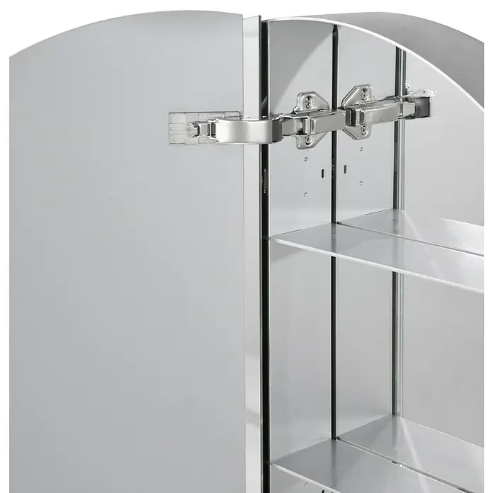 DSK LED-Spiegelschrank Bright - B x H: 60 x 60 cm, Aluminium, Silber - Detailaufnahme eines Badezimmerschranks mit Spiegeltüren und verstellbaren Einlegeböden, die eine flexible Raumnutzung im Bad ermöglichen.