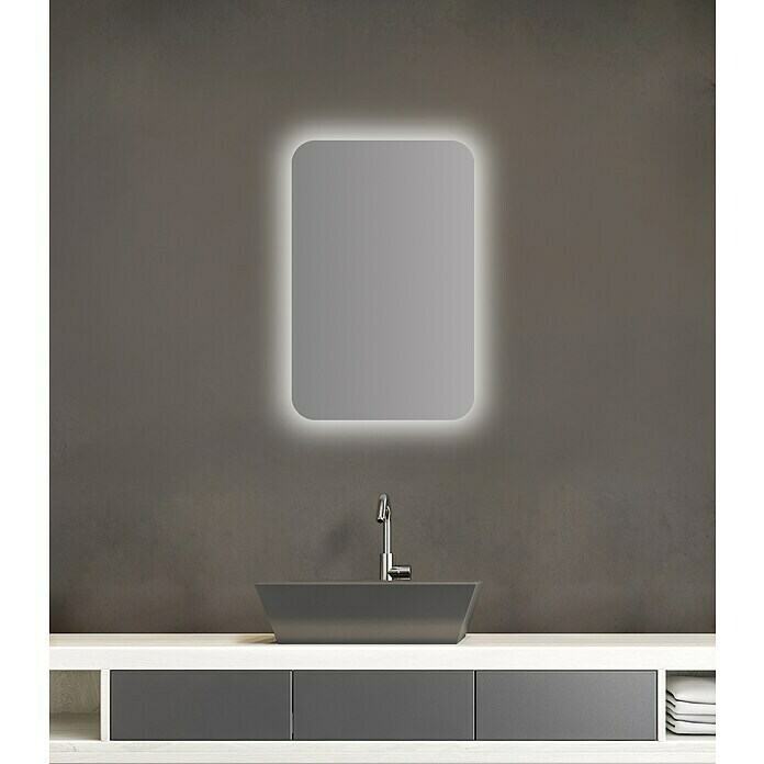 | H: Beleuchtung, (B 60 LED-Spiegelschrank Schwarz) BAUHAUS cm, x Mit x 40 Elegance Aluminium, DSK