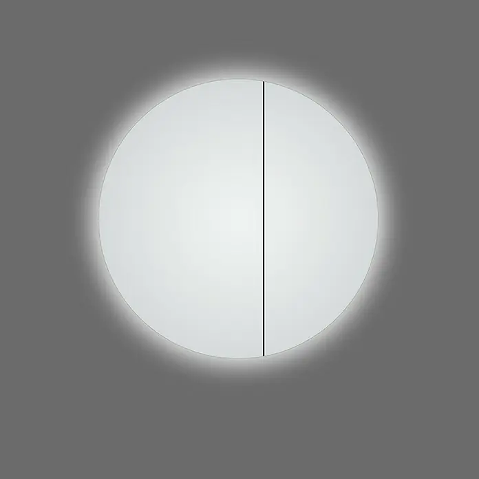 DSK LED-Spiegelschrank Bright - B x H: 60 x 60 cm, Aluminium, Silber - Runder LED-beleuchteter Spiegel mit minimalistischem Design, der durch eine vertikale Linie in zwei Hälften geteilt wird und ein modernes Flair verleiht.