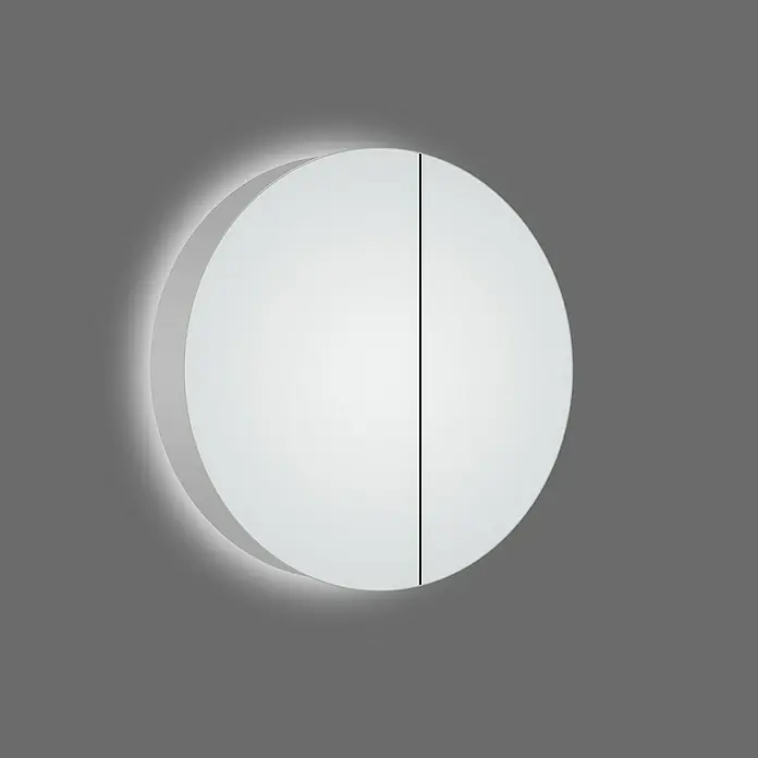 DSK LED-Spiegelschrank Bright - B x H: 60 x 60 cm, Aluminium, Silber - Runder Spiegelschrank mit integrierter Beleuchtung, perfekt für moderne Badezimmer, und einer vertikalen Teilung.