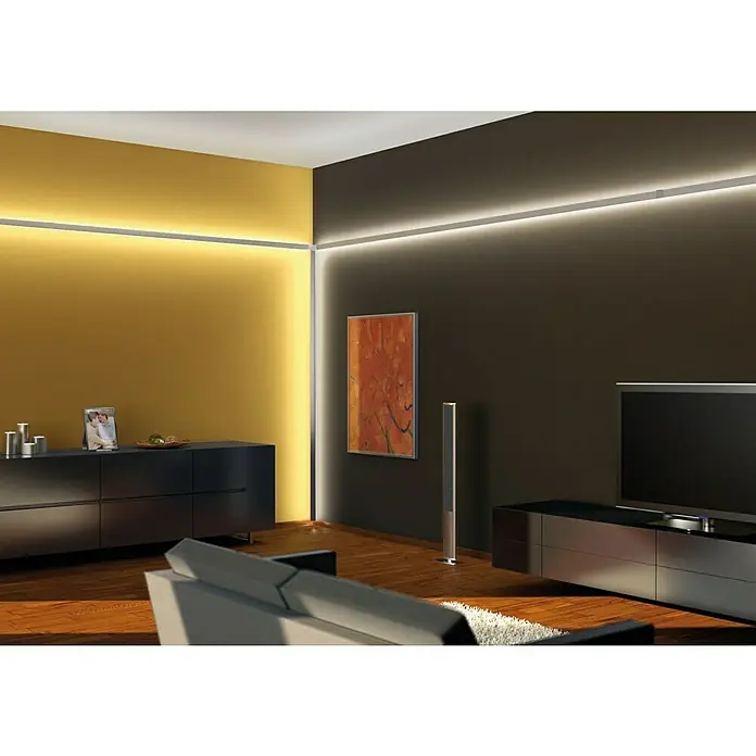 Paulmann Perfil difusor - Largo: 200 cm - Salón iluminado con muebles minimalistas e iluminación de techo moderna.
