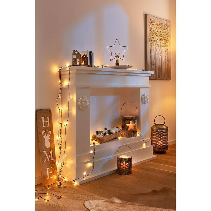 Windlicht - Ø x H: 16 x 18 cm, Holz, Stern - Festliche Dekoration mit einem dekorativen Kamin, einer Lichterkette und saisonalen Elementen für eine warme Atmosphäre.
