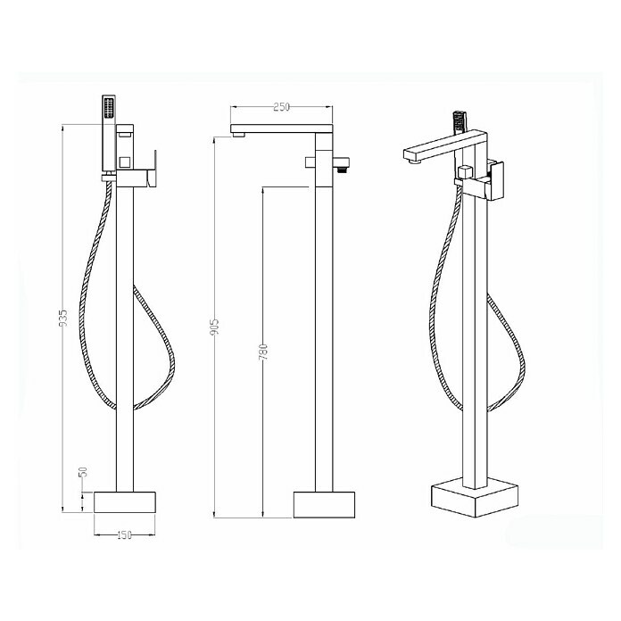 Best Design Vrijstaande badkraan Monza (Hoogte: 120 cm, Gunmetal) | BAUHAUS