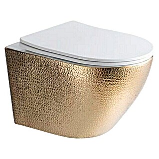 Best Design Hangend Toilet Spoelrandloos Royal-Gold-49 (Zonder spoelrand, Uitlaat toilet: Horizontaal, Goud / Wit)