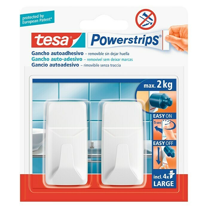 Tesa Powerstrips Colgador adhesivo L (Plástico, Blanco)