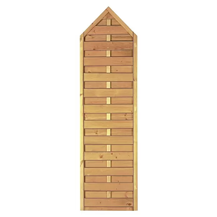 T & J Sichtschutzelement Gotik - 60 x 210 cm, Holz, Braun - Helles Holzzaunpaneel mit horizontalen Latten und Giebelspitze.