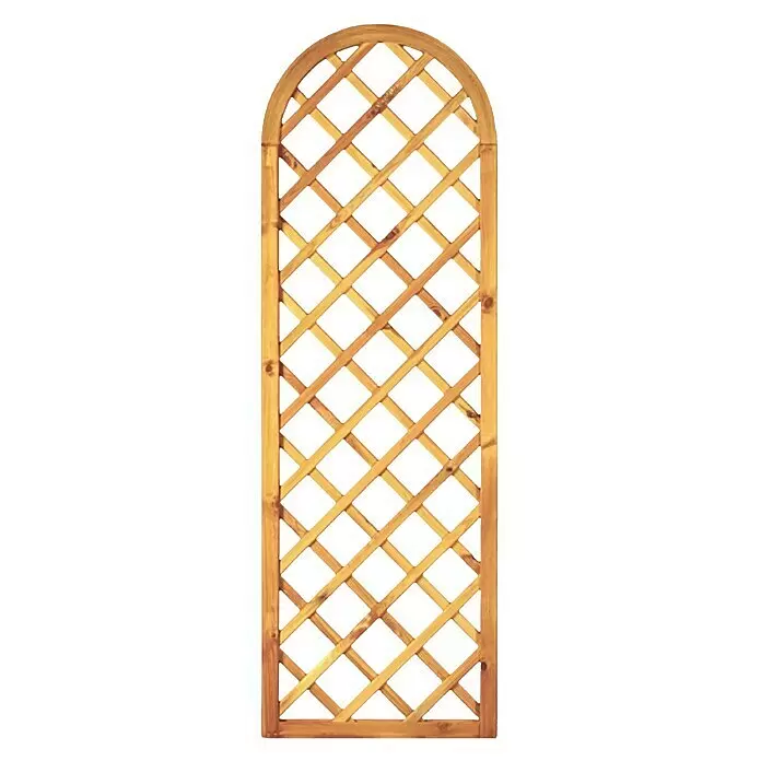 T & J Sichtschutzelement Barock - 60 x 150/180 cm, Holz, Natur, Mit Ornament-Gitter - Gartenspalier aus Holz mit Bogen und diagonalem Gittermuster.