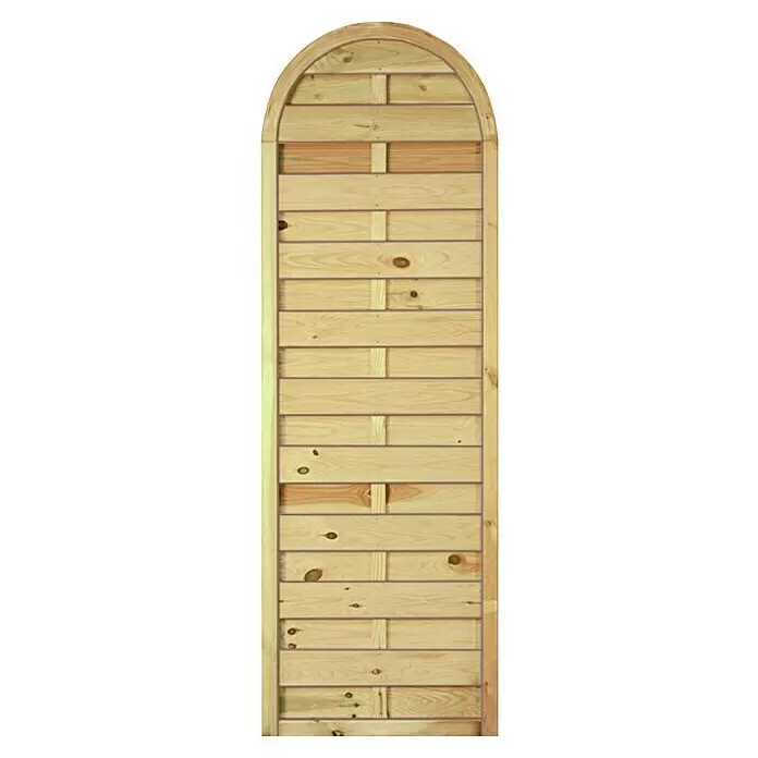 T & J Sichtschutzelement Barock - 60 x 150/180 cm, Holz, Natur, Ohne Rankgitter - Helles Holz, gewölbtes Gartentor oder Zaunfeld mit horizontalen Latten und vertikalen Stützen.