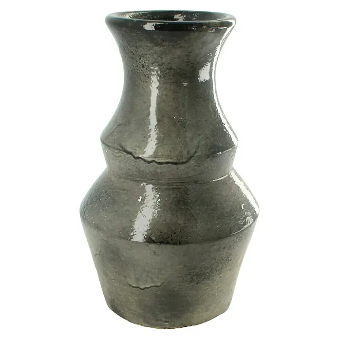 Vase - Ø x H: 17 x 30 cm, Keramik, Grau - Elegante graue Keramikvase mit einzigartiger Formgebung und glänzender Oberfläche. Eine dekorative Ergänzung für jeden Raum.
